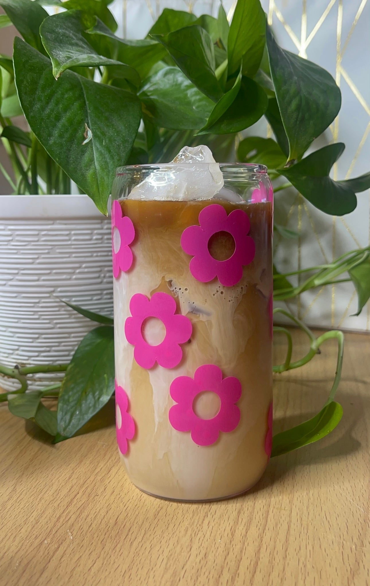 Glass cup w/ flower print