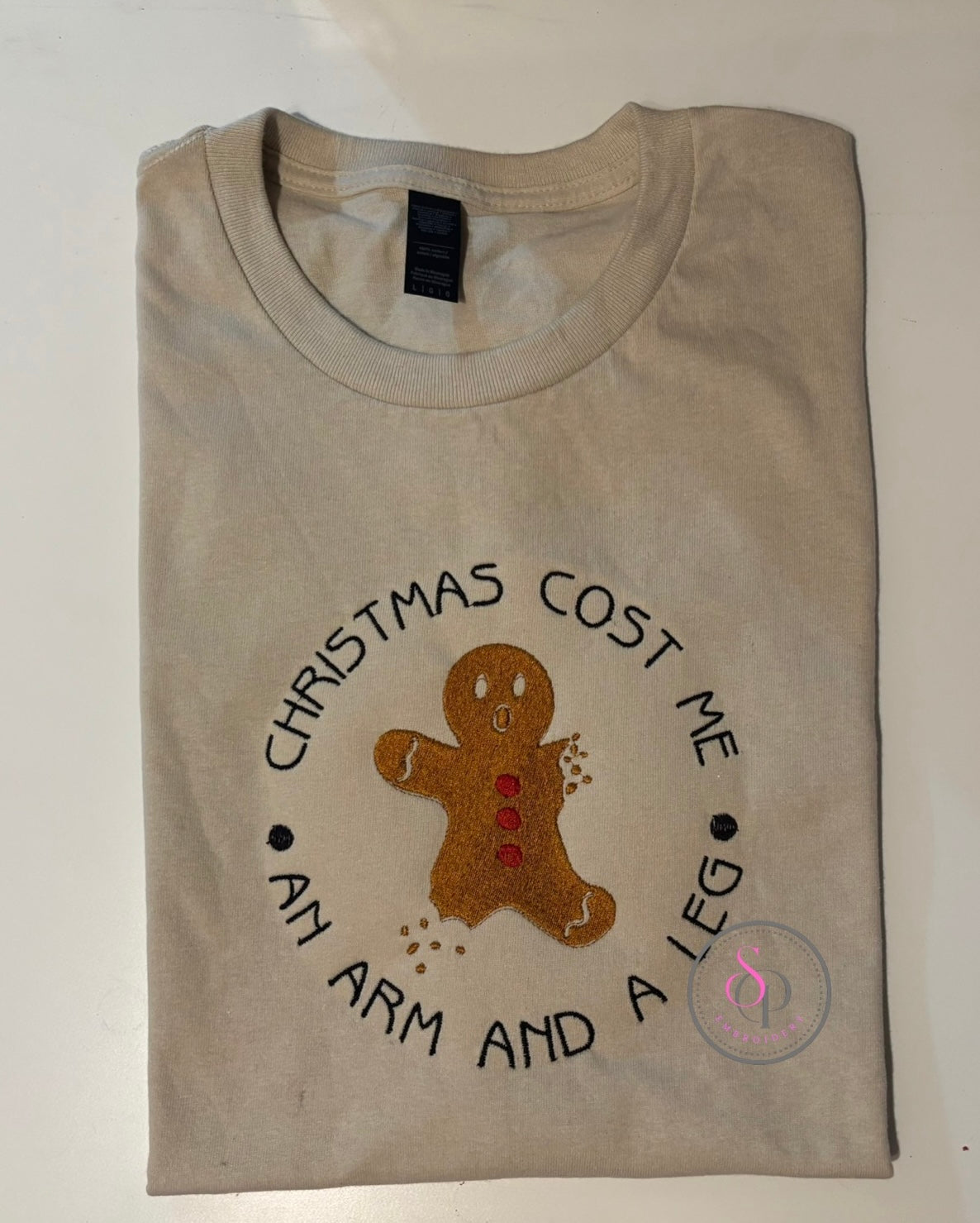Embroidered gingerbread tee
