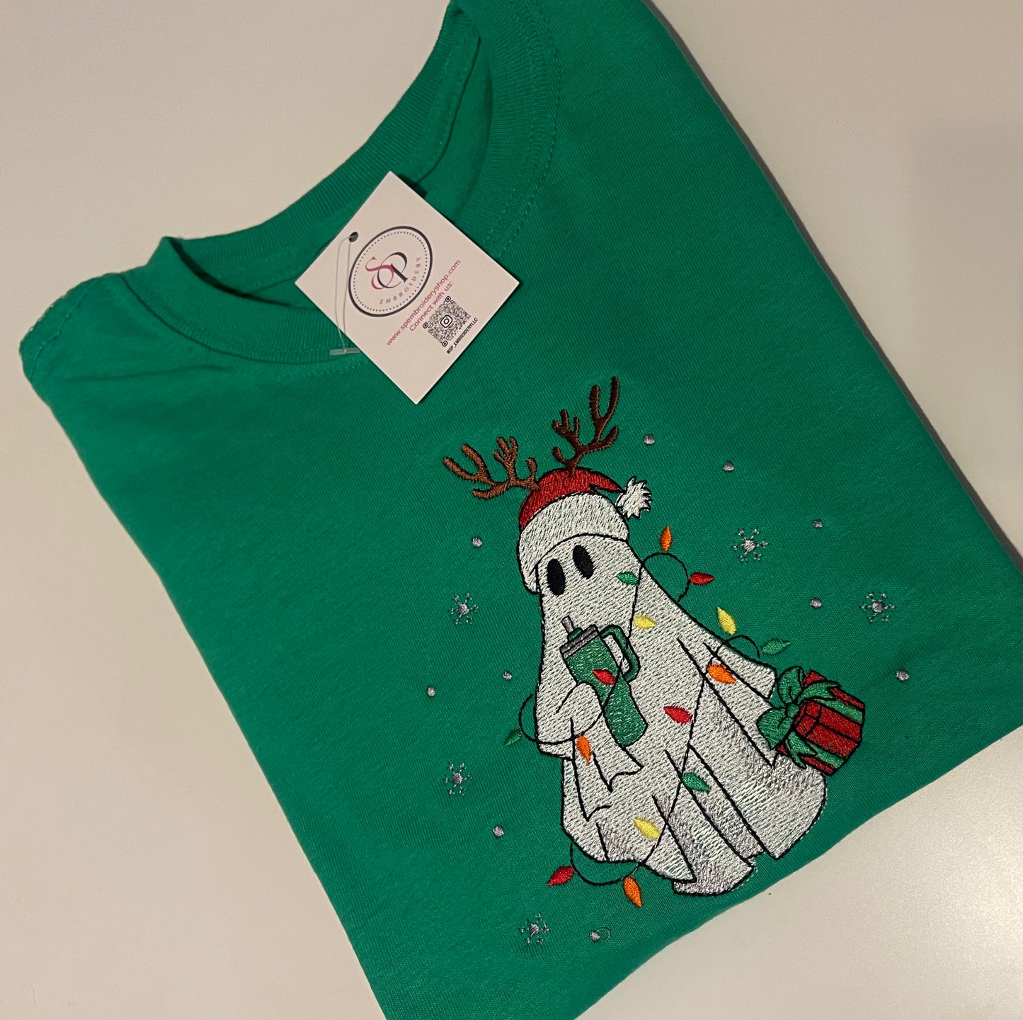 Embroidered Christmas Ghost Tee