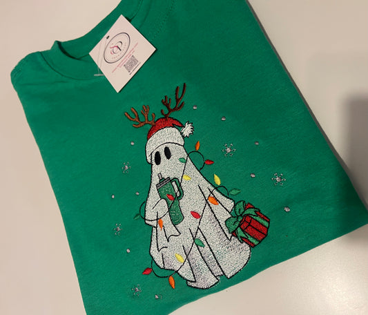 Embroidered Christmas Ghost Tee