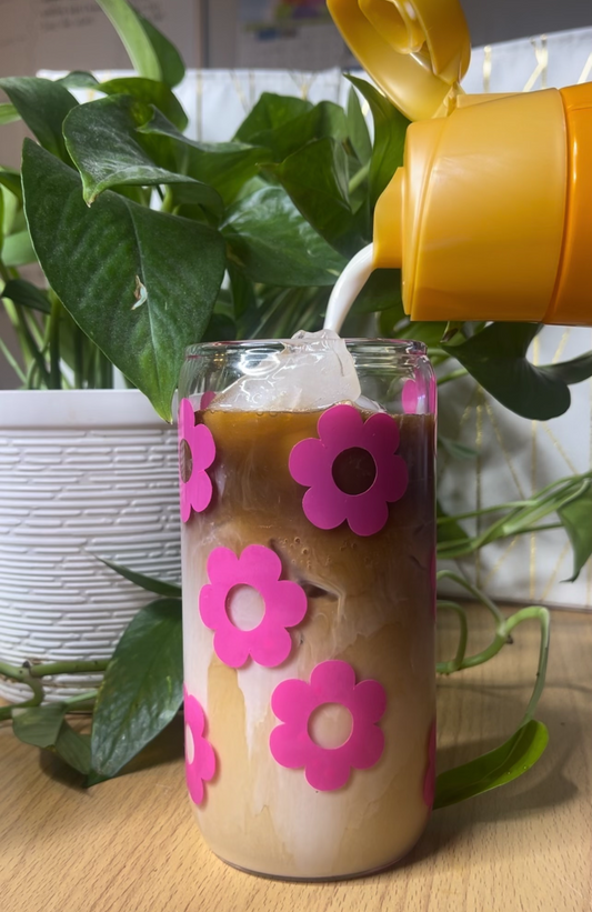 Glass cup w/ flower print